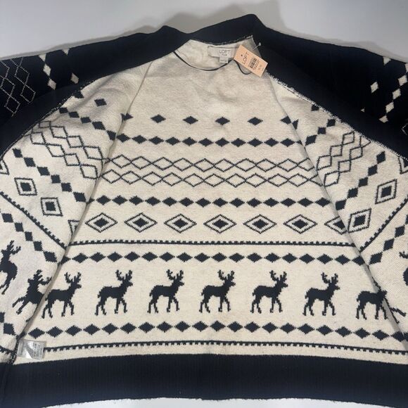 Loft Plus Cardigan Black/White Deer Print Open Front Rustic Holidays Women 16/18 - Picture 7 of 10